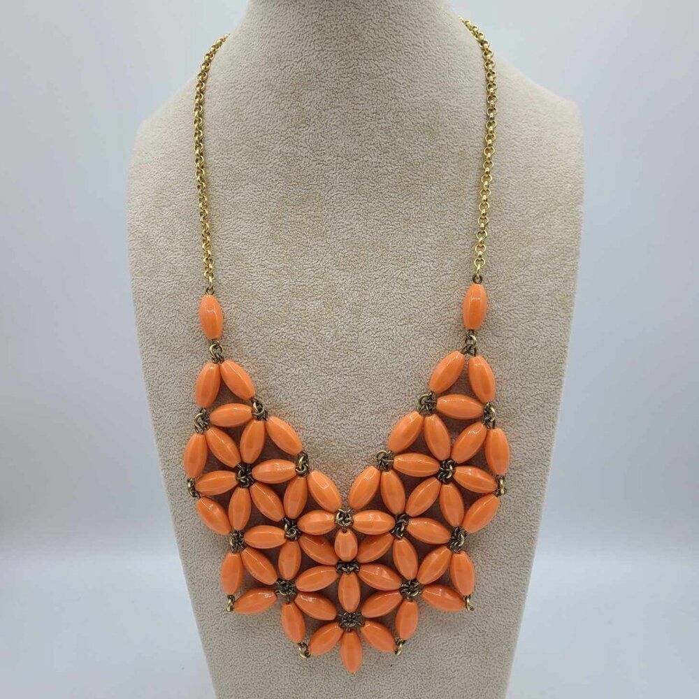 J Crew Orange Flower Bib Necklace